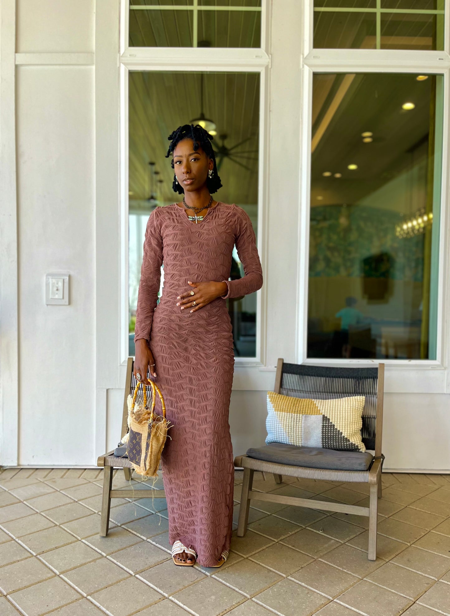 Long Sleeve Brown Maxi Dress