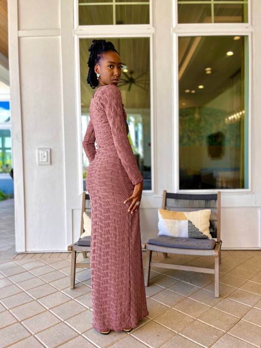 Long Sleeve Brown Maxi Dress